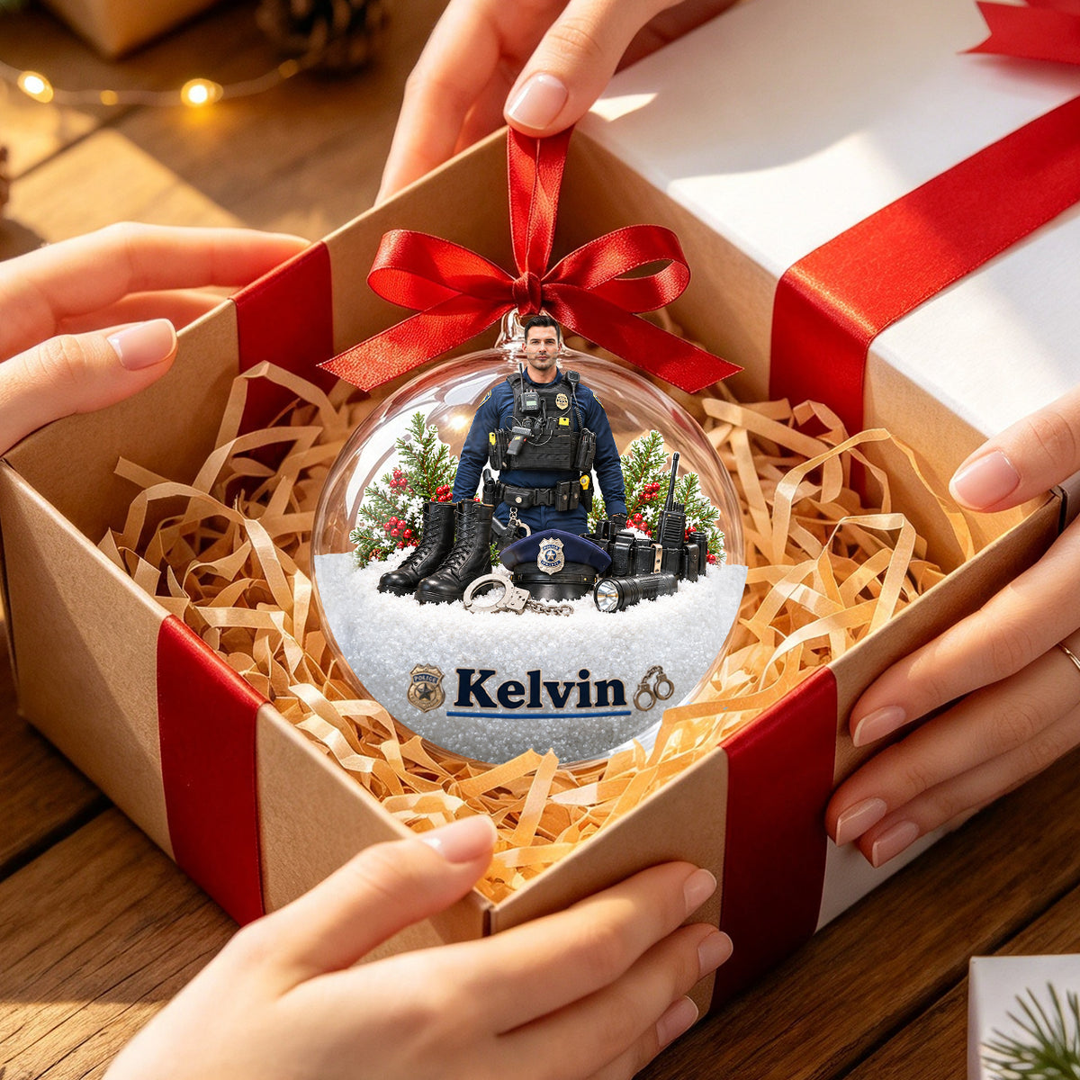 Frohe Weihnachten - Personalisierte Polizeibeamte Acryl Kugel Ornament