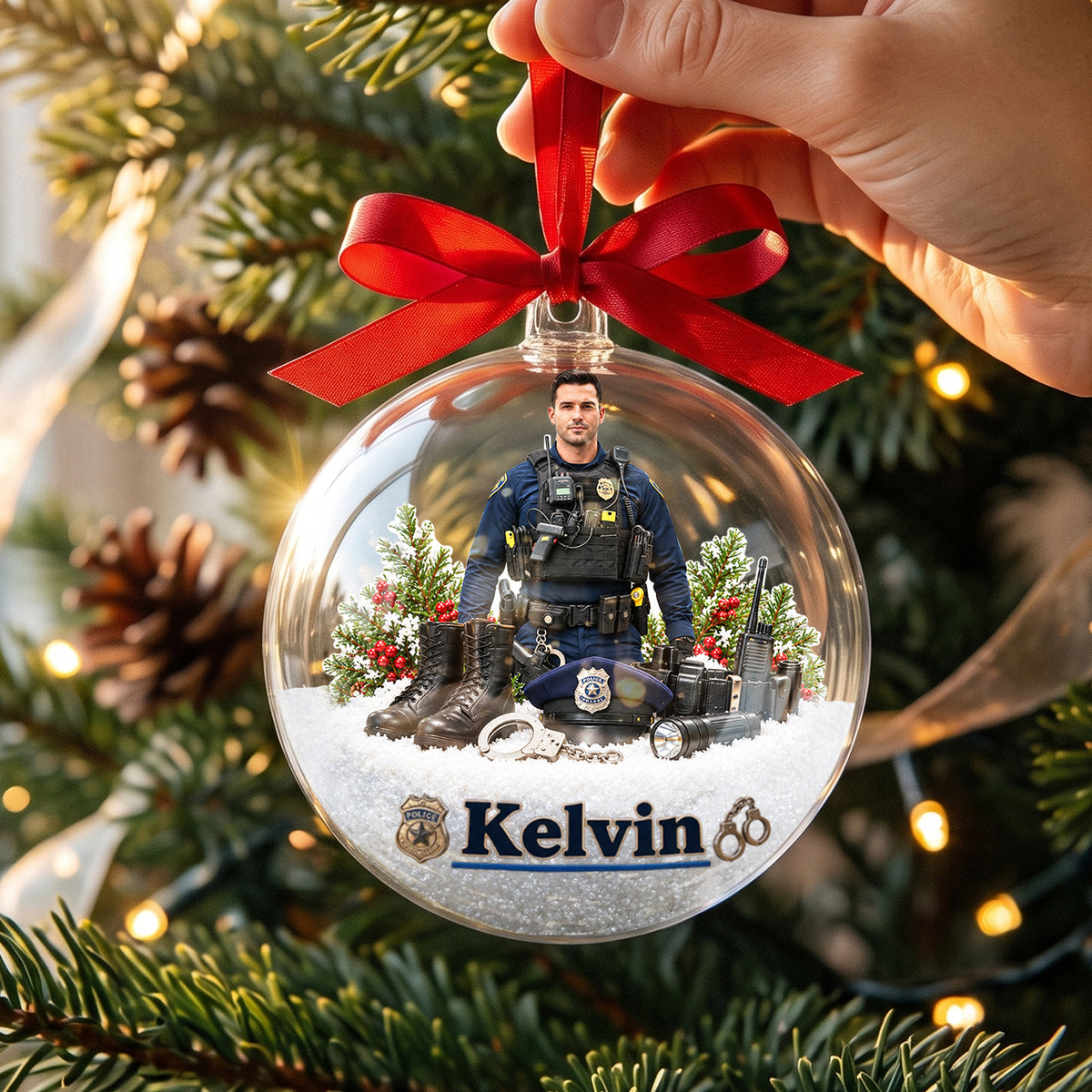 Frohe Weihnachten - Personalisierte Polizeibeamte Acryl Kugel Ornament