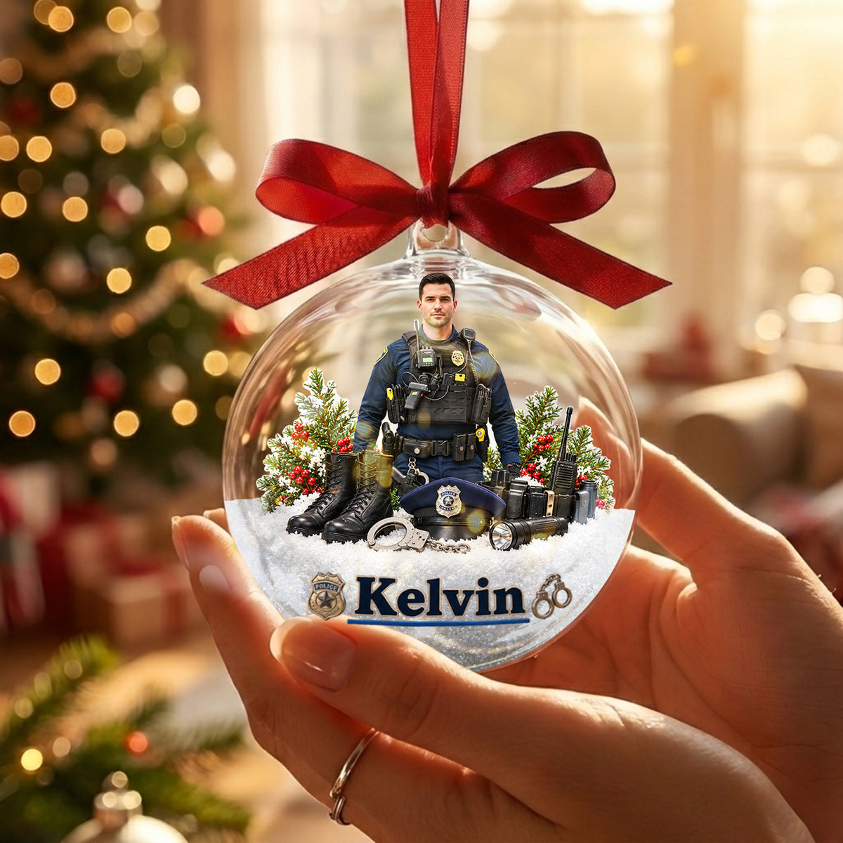 Frohe Weihnachten - Personalisierte Polizeibeamte Acryl Kugel Ornament