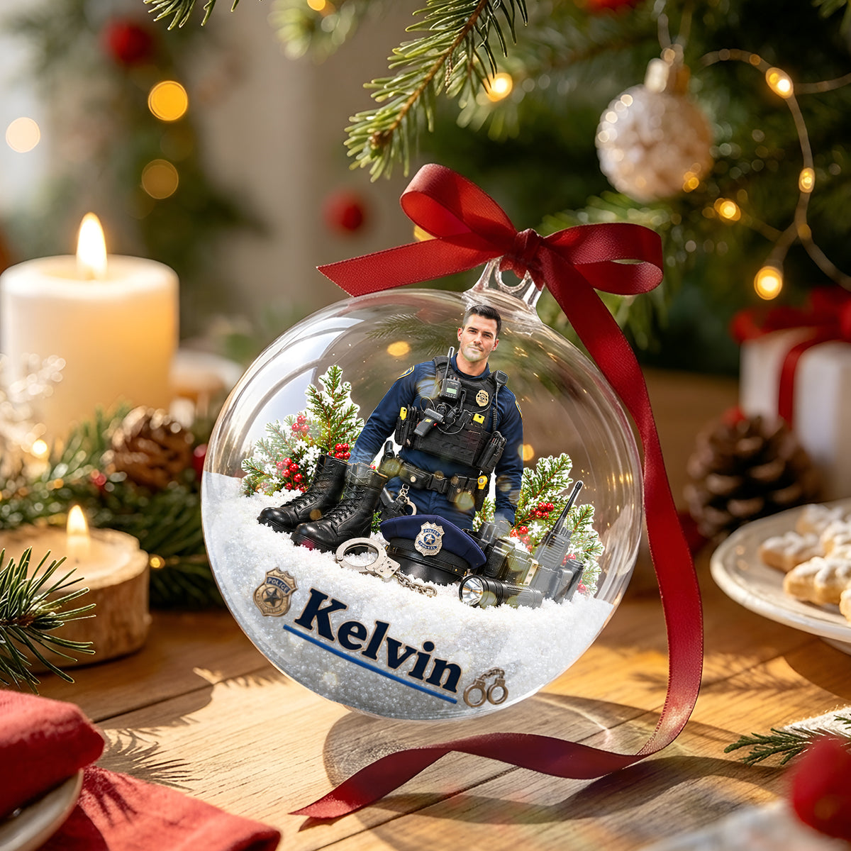 Frohe Weihnachten - Personalisierte Polizeibeamte Acryl Kugel Ornament