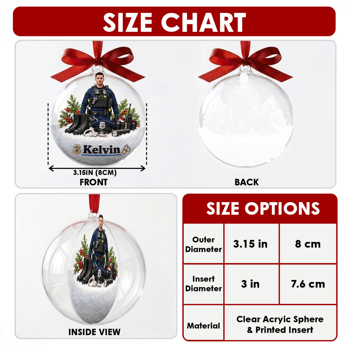 Frohe Weihnachten - Personalisierte Polizeibeamte Acryl Kugel Ornament