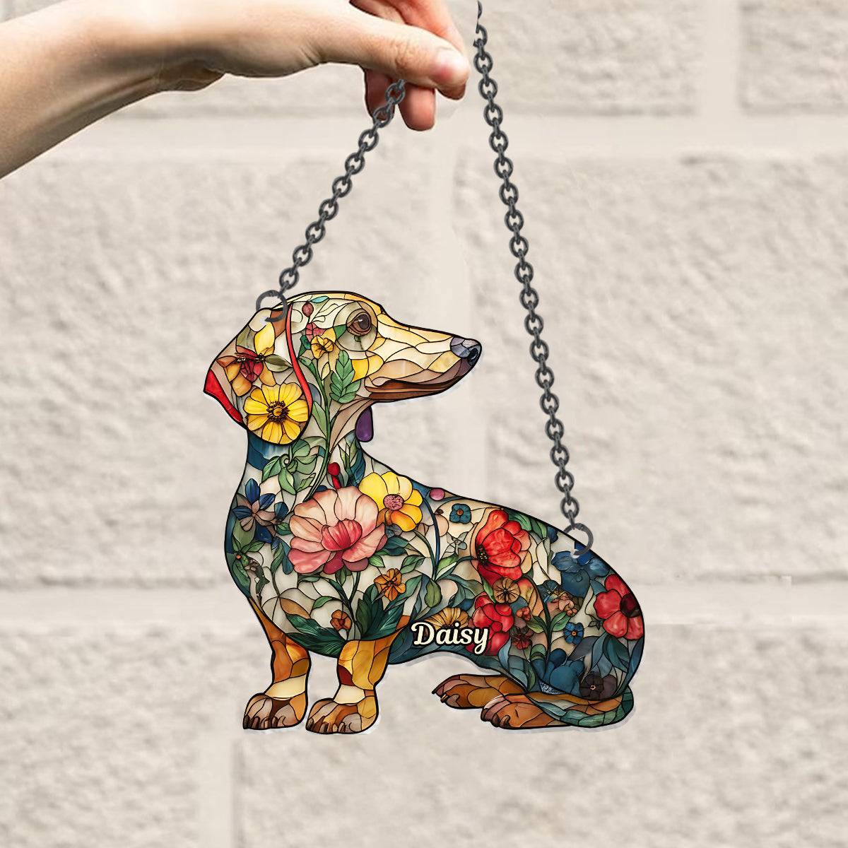 Chiens fleuris - Décoration attrape-soleil personnalisée à suspendre à la fenêtre, motif chien 