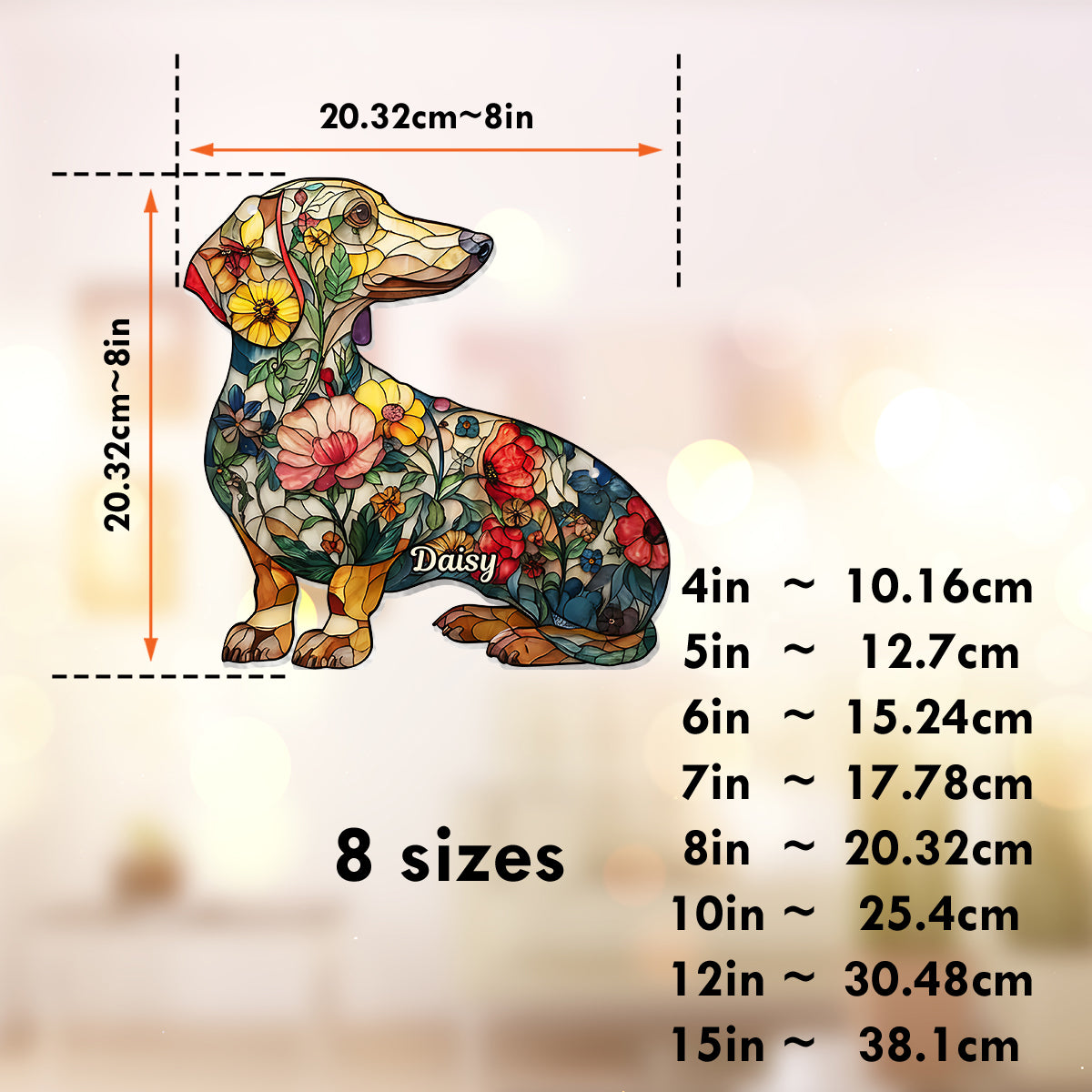 Chiens fleuris - Décoration attrape-soleil personnalisée à suspendre à la fenêtre, motif chien 