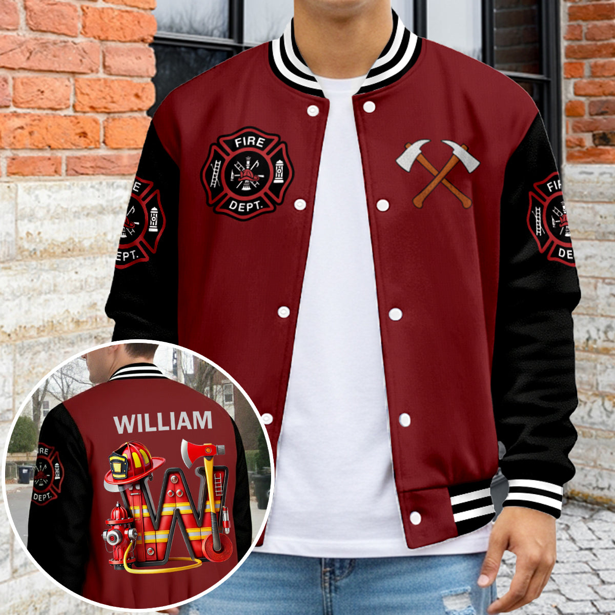 Veste personnalisée avec initiales pour pompier - Veste universitaire personnalisée pour pompier