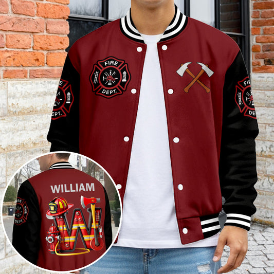 Individuell gestaltete Jacke mit Initialen für Feuerwehrleute – Personalisierte Feuerwehr-Collegejacke
