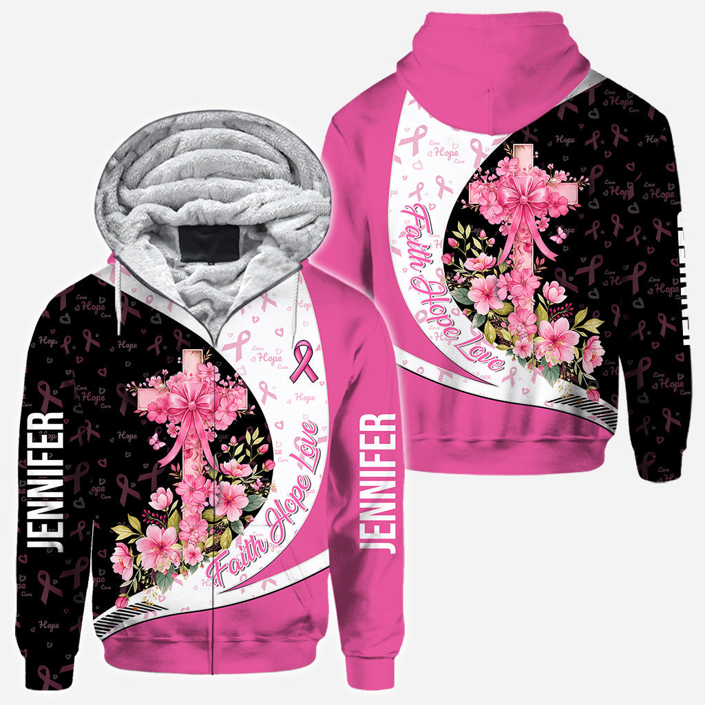 Sensibilisation au cancer du sein – Foi, Espoir, Amour – T-shirt personnalisé intégral pour la sensibilisation au cancer du sein