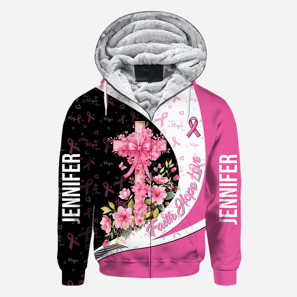 Sensibilisation au cancer du sein – Foi, Espoir, Amour – T-shirt personnalisé intégral pour la sensibilisation au cancer du sein