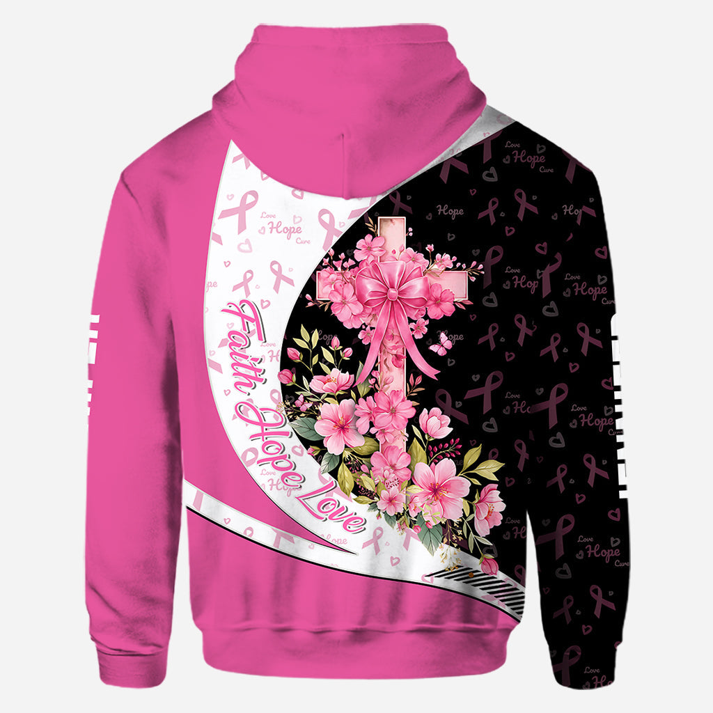 Sensibilisation au cancer du sein – Foi, Espoir, Amour – T-shirt personnalisé intégral pour la sensibilisation au cancer du sein