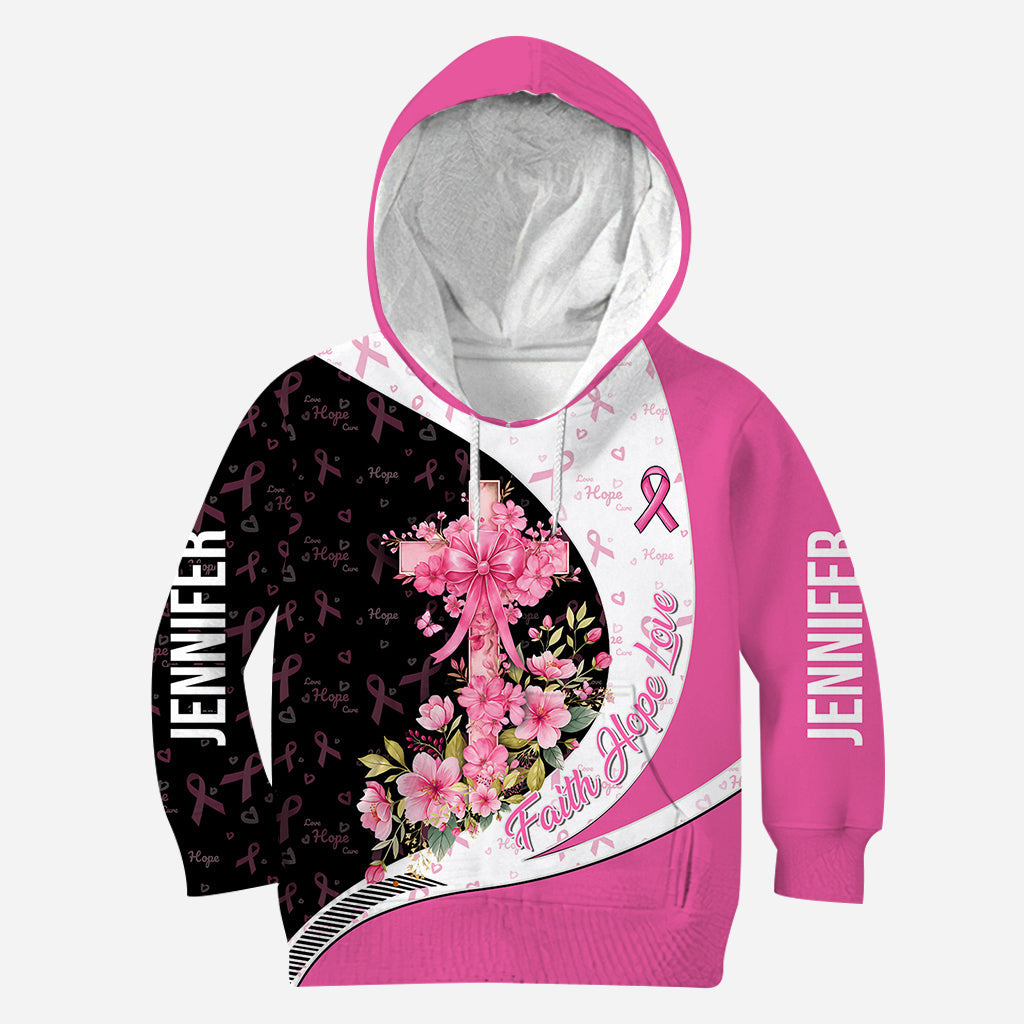 Sensibilisation au cancer du sein – Foi, Espoir, Amour – T-shirt personnalisé intégral pour la sensibilisation au cancer du sein