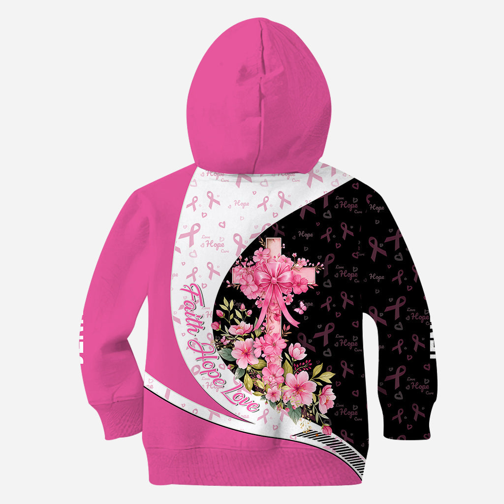 Sensibilisation au cancer du sein – Foi, Espoir, Amour – T-shirt personnalisé intégral pour la sensibilisation au cancer du sein