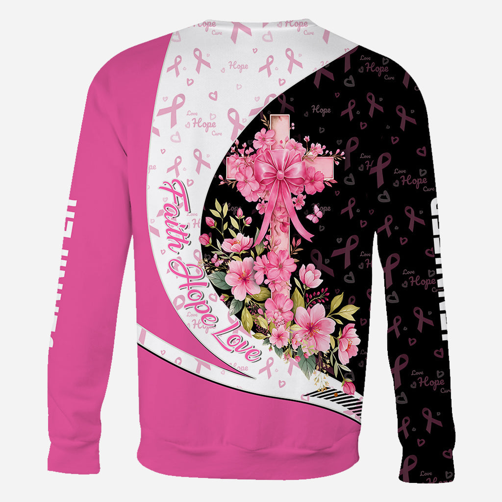 Sensibilisation au cancer du sein – Foi, Espoir, Amour – T-shirt personnalisé intégral pour la sensibilisation au cancer du sein