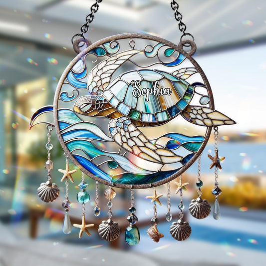 Beautiful Turtle - Personalized Turtle Window Hanging Suncatcher Ornament