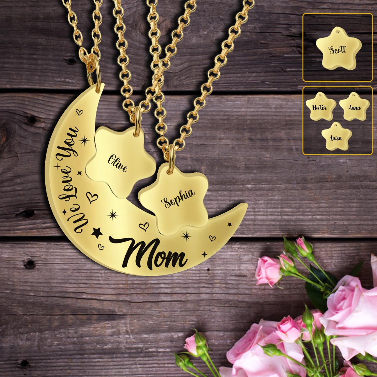 Love You To The Moon And Back - Personalized Mother Matching Pendant Necklace