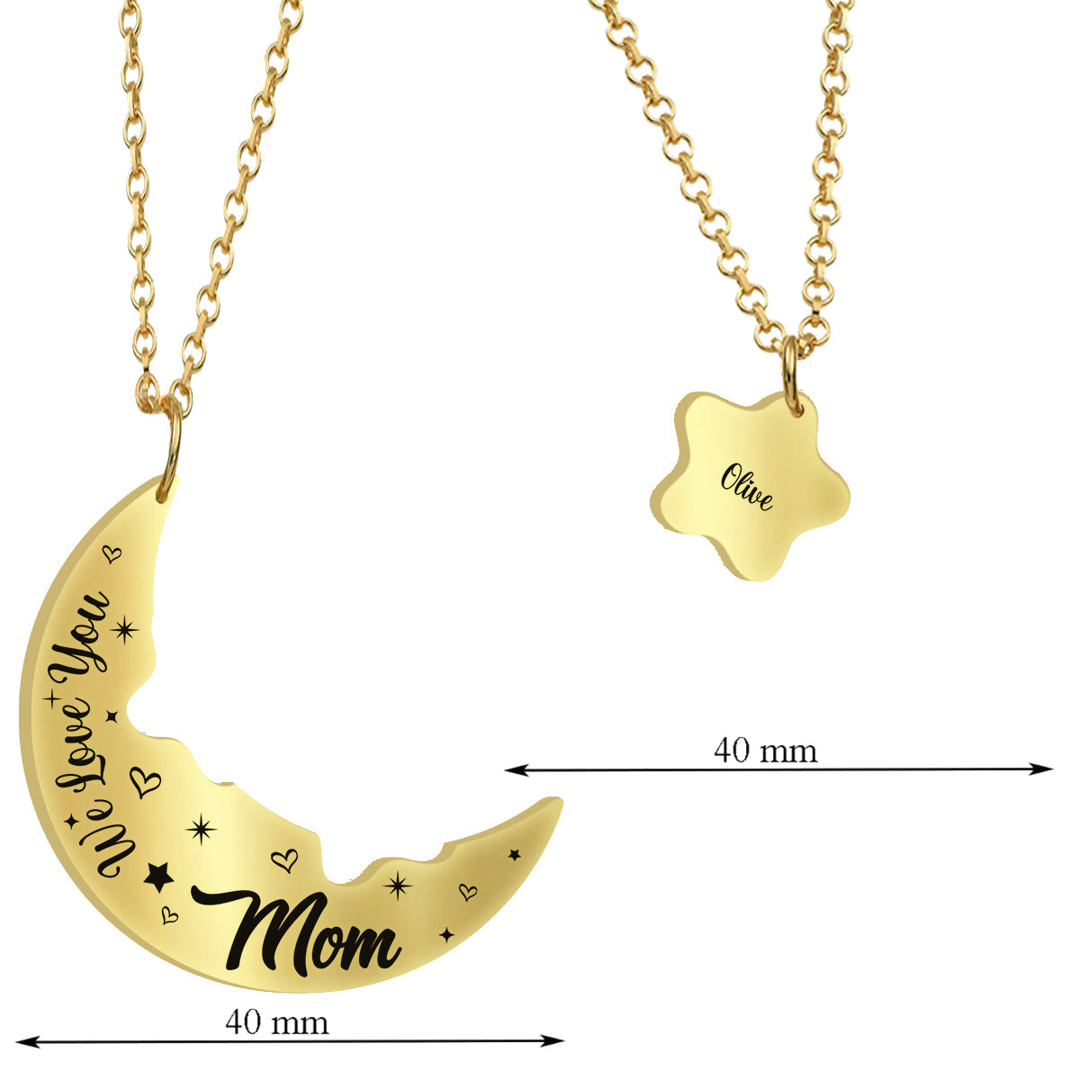Love You To The Moon And Back - Personalized Mother Matching Pendant Necklace