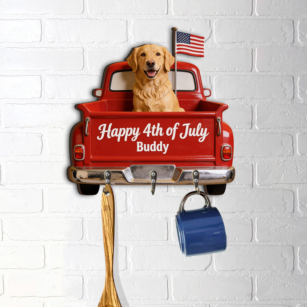 Personalisierter Hundeschlüsselhalter zum 4. Juli - Individueller Hund Aufhängeregal