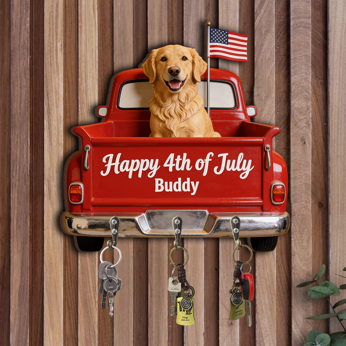 Personalisierter Hundeschlüsselhalter zum 4. Juli - Individueller Hund Aufhängeregal