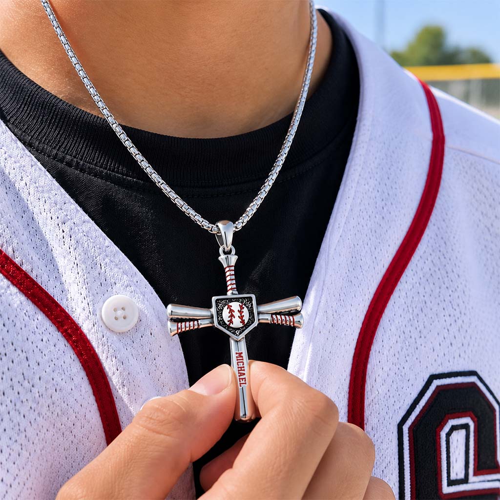 Love God, Play Baseball - Personalized Baseball Shaped Metal Pendant Necklace