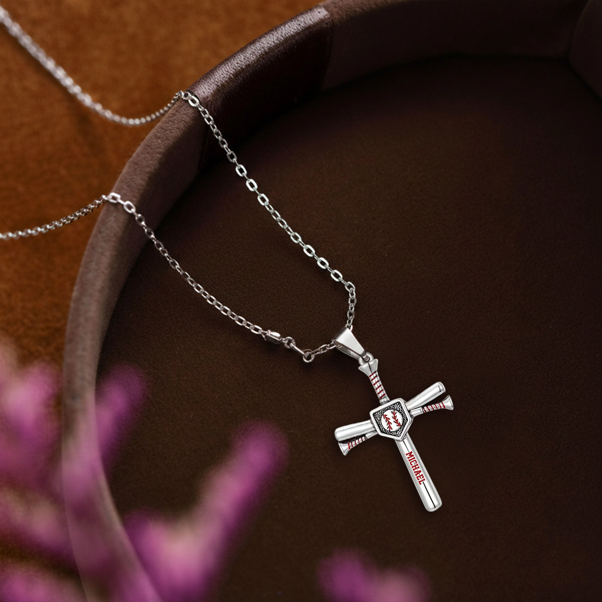 Love God, Play Baseball - Personalized Baseball Shaped Metal Pendant Necklace