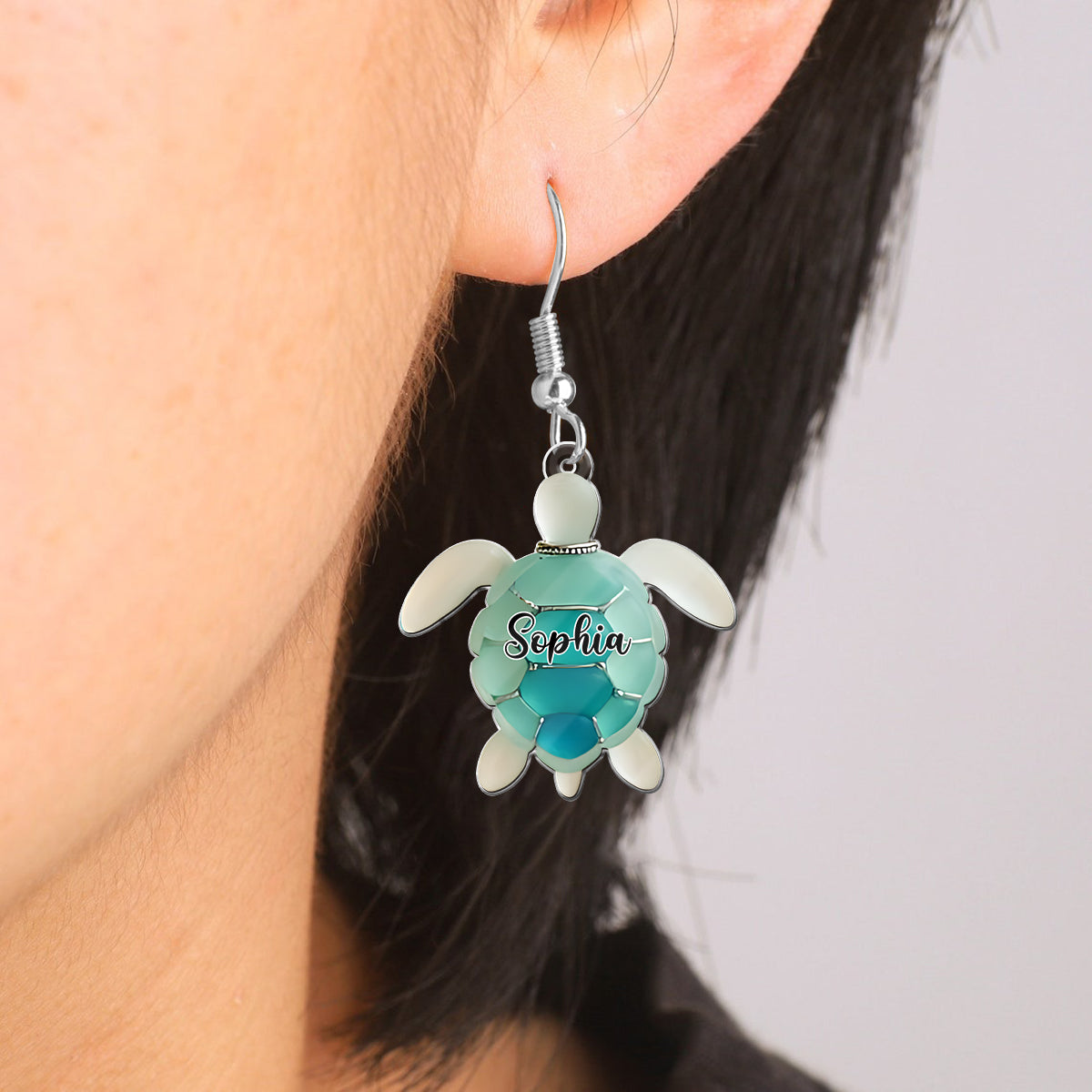 Boucles d'oreilles tortue en verre de mer personnalisées