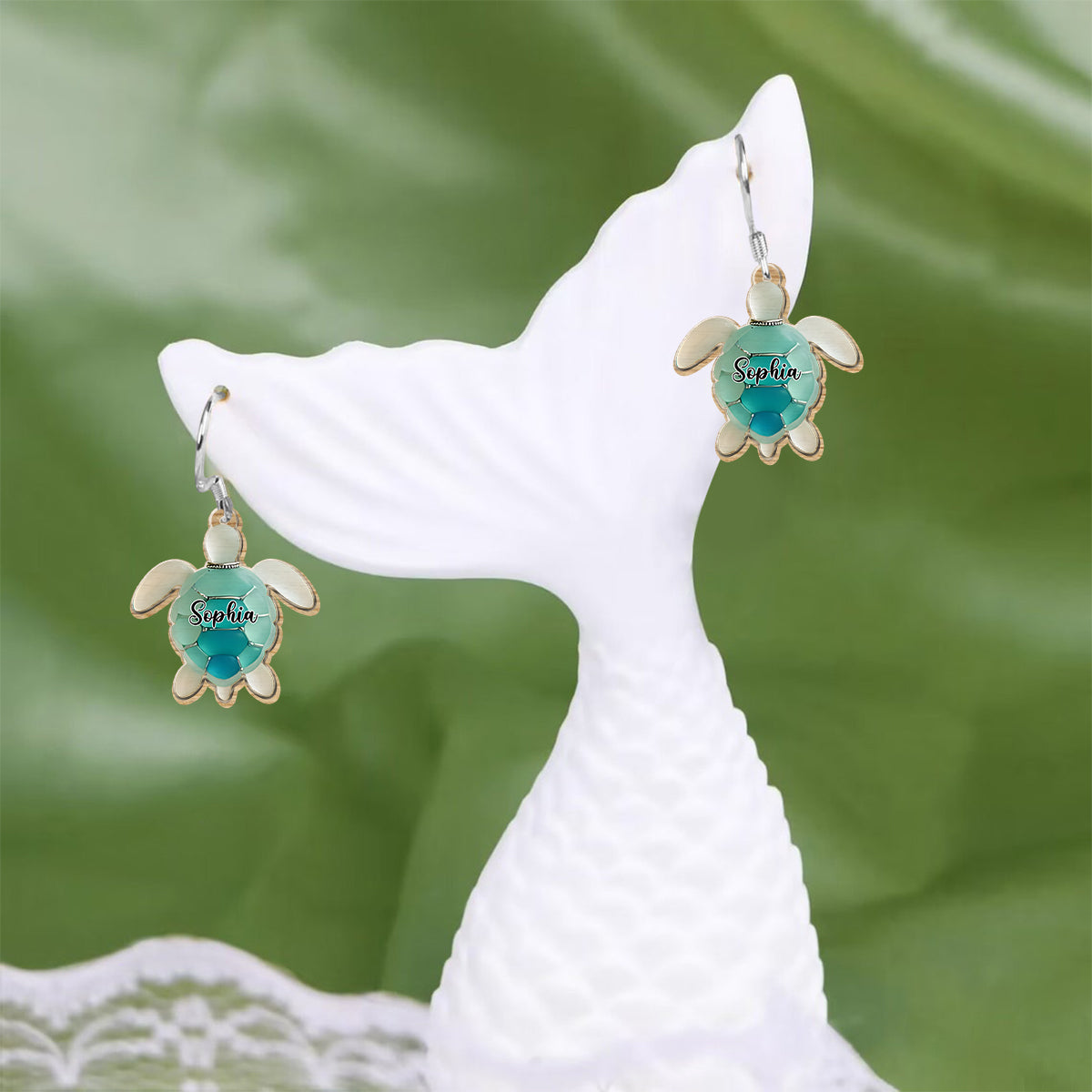 Boucles d'oreilles tortue en verre de mer personnalisées