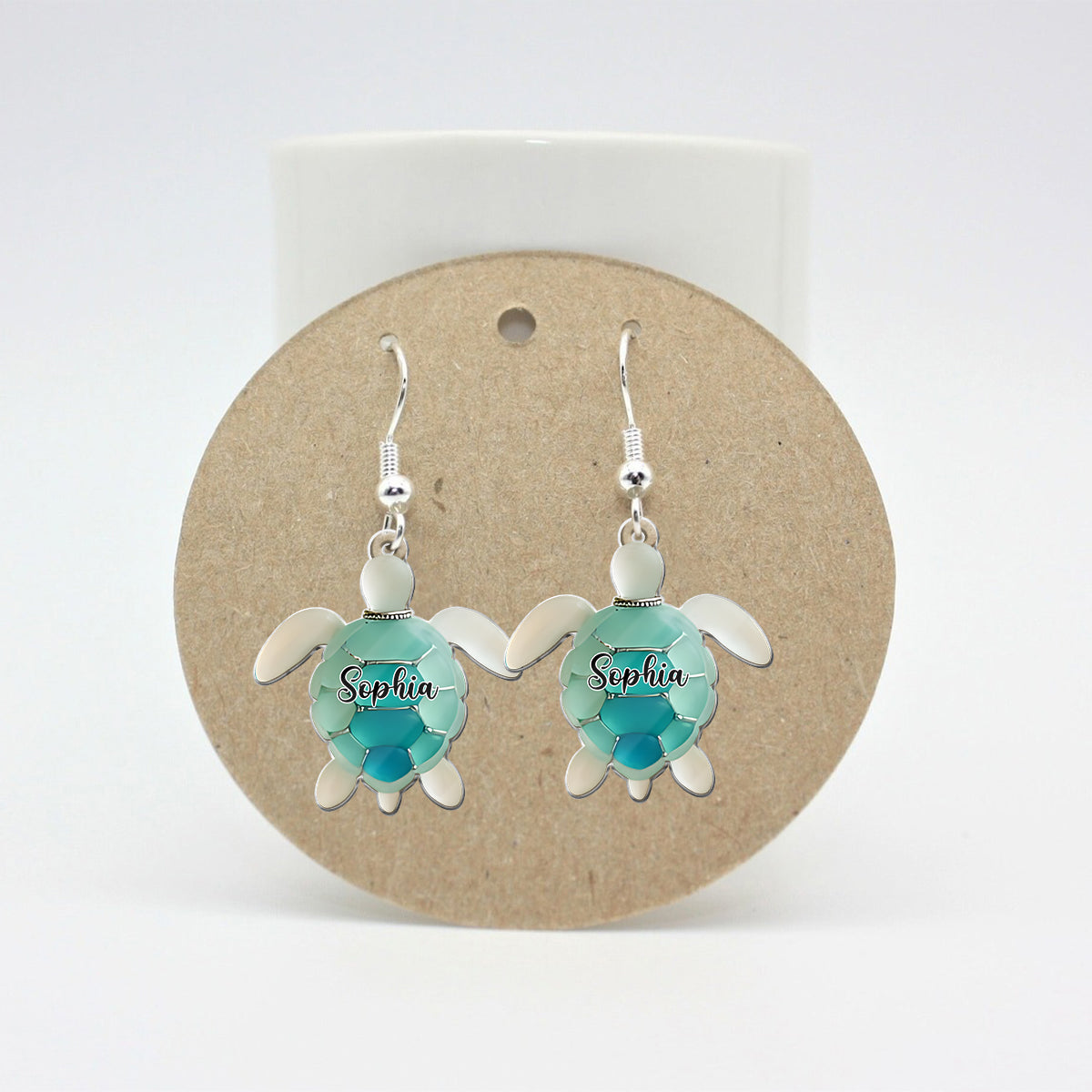 Boucles d'oreilles tortue en verre de mer personnalisées