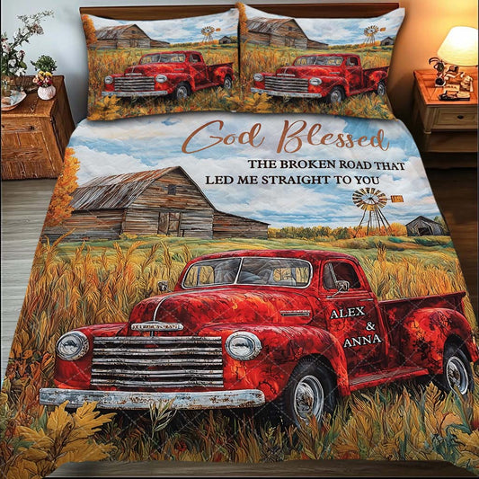 Gott segnete den holprigen Weg, der mich direkt zu dir führte – personalisiertes Bauern-Quilt-Set