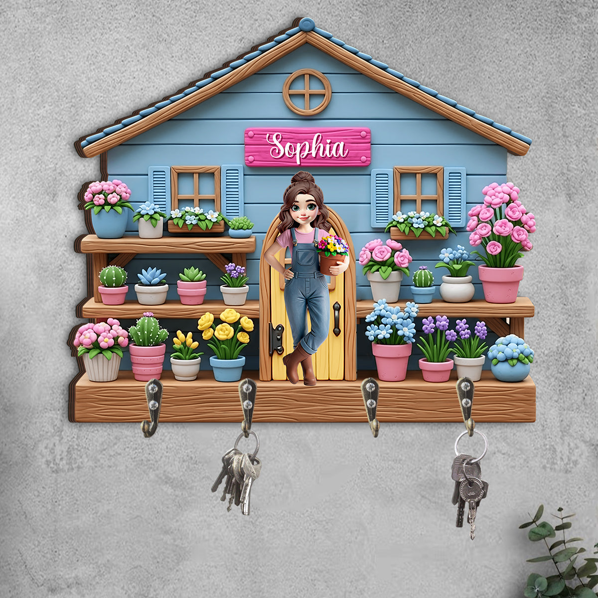 Willkommen in meinem Garten – Personalisierter, individuell geformter Schlüsselhalter für Gartenartikel