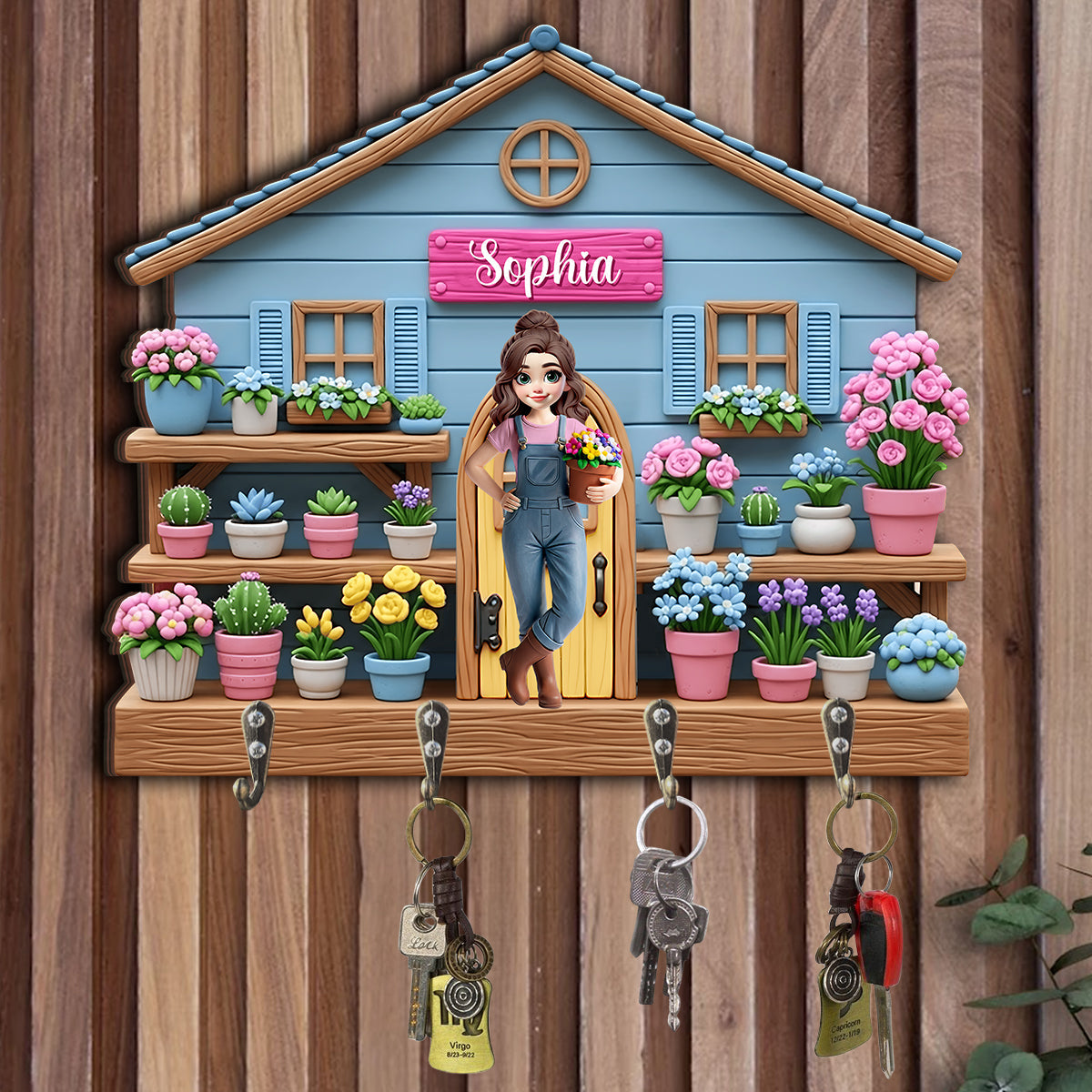Willkommen in meinem Garten – Personalisierter, individuell geformter Schlüsselhalter für Gartenartikel
