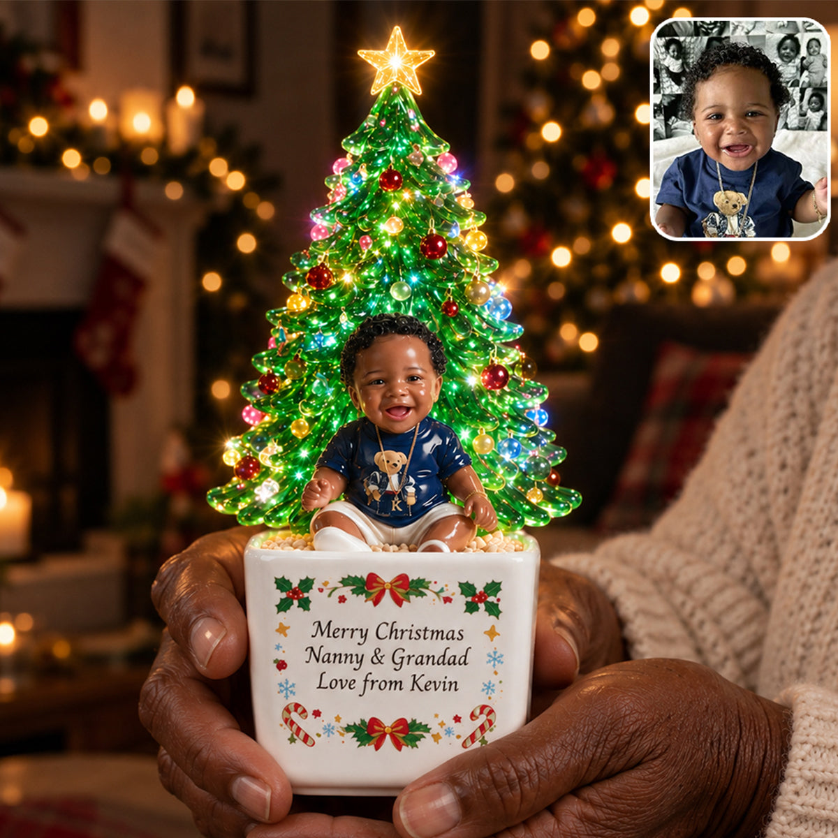 Petit Noël - Pot en céramique LED personnalisé pour enfant