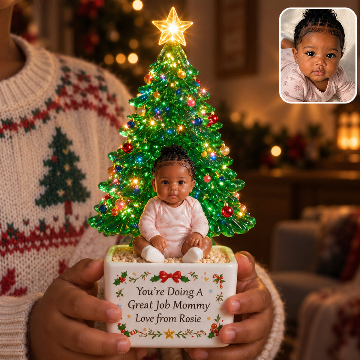 Petit Noël - Pot en céramique LED personnalisé pour enfant