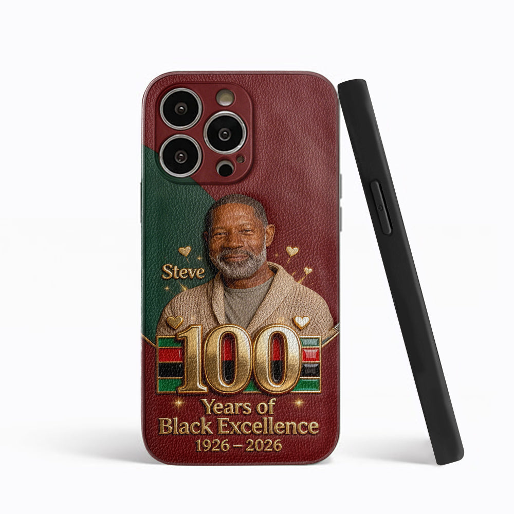100 ans d'excellence noire - Étui de téléphone personnalisé en cuir afro-américain