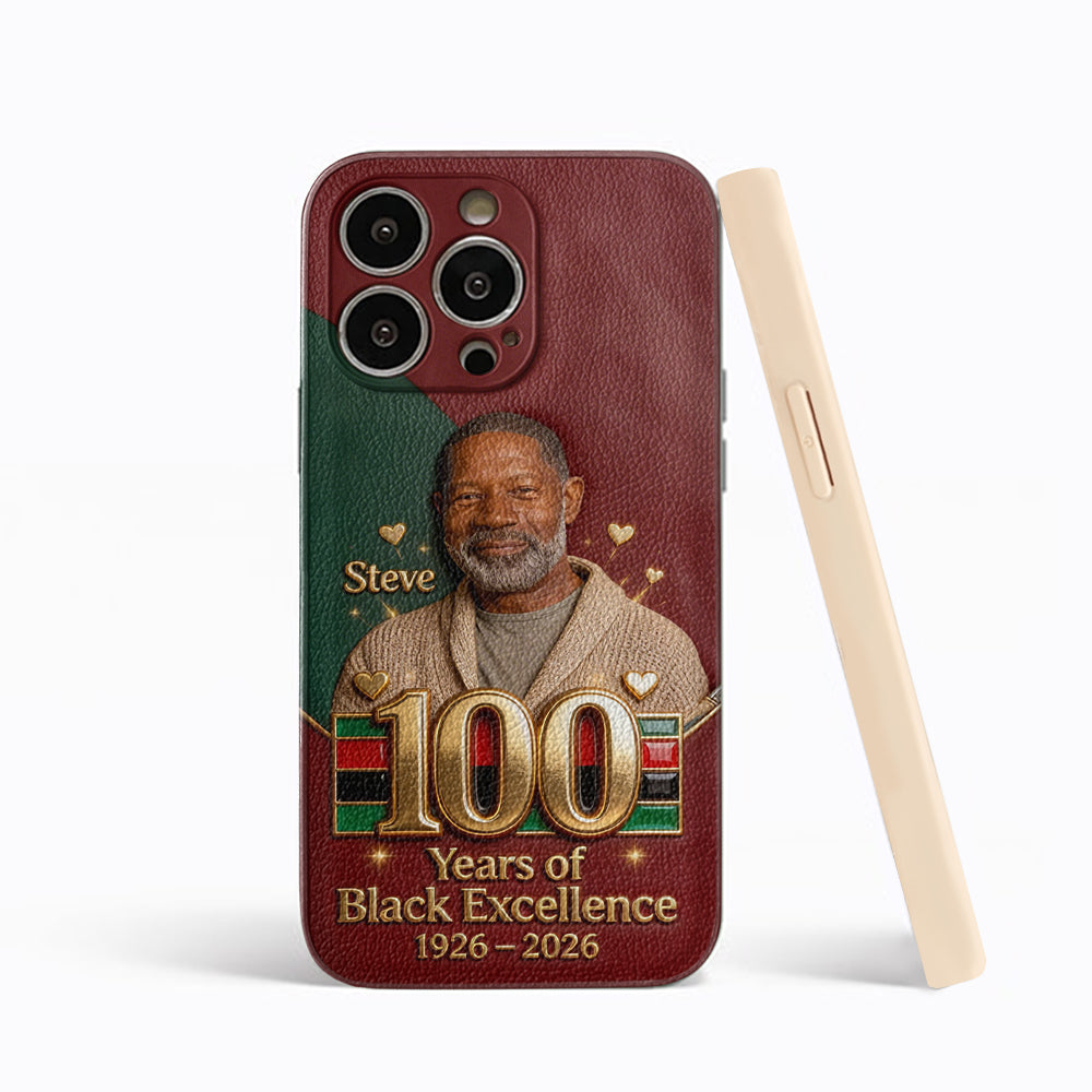 100 ans d'excellence noire - Étui de téléphone personnalisé en cuir afro-américain