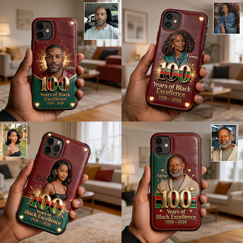 100 ans d'excellence noire - Étui de téléphone personnalisé en cuir afro-américain