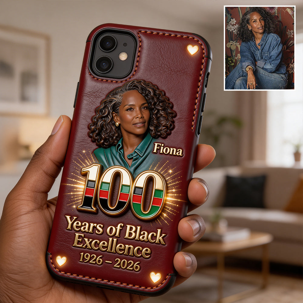 100 ans d'excellence noire - Étui de téléphone personnalisé en cuir afro-américain