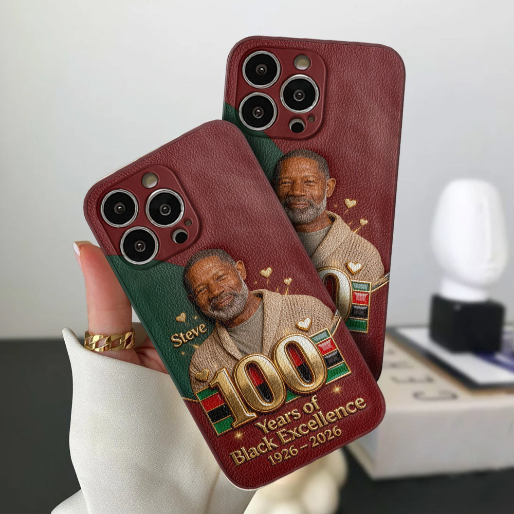 100 ans d'excellence noire - Étui de téléphone personnalisé en cuir afro-américain