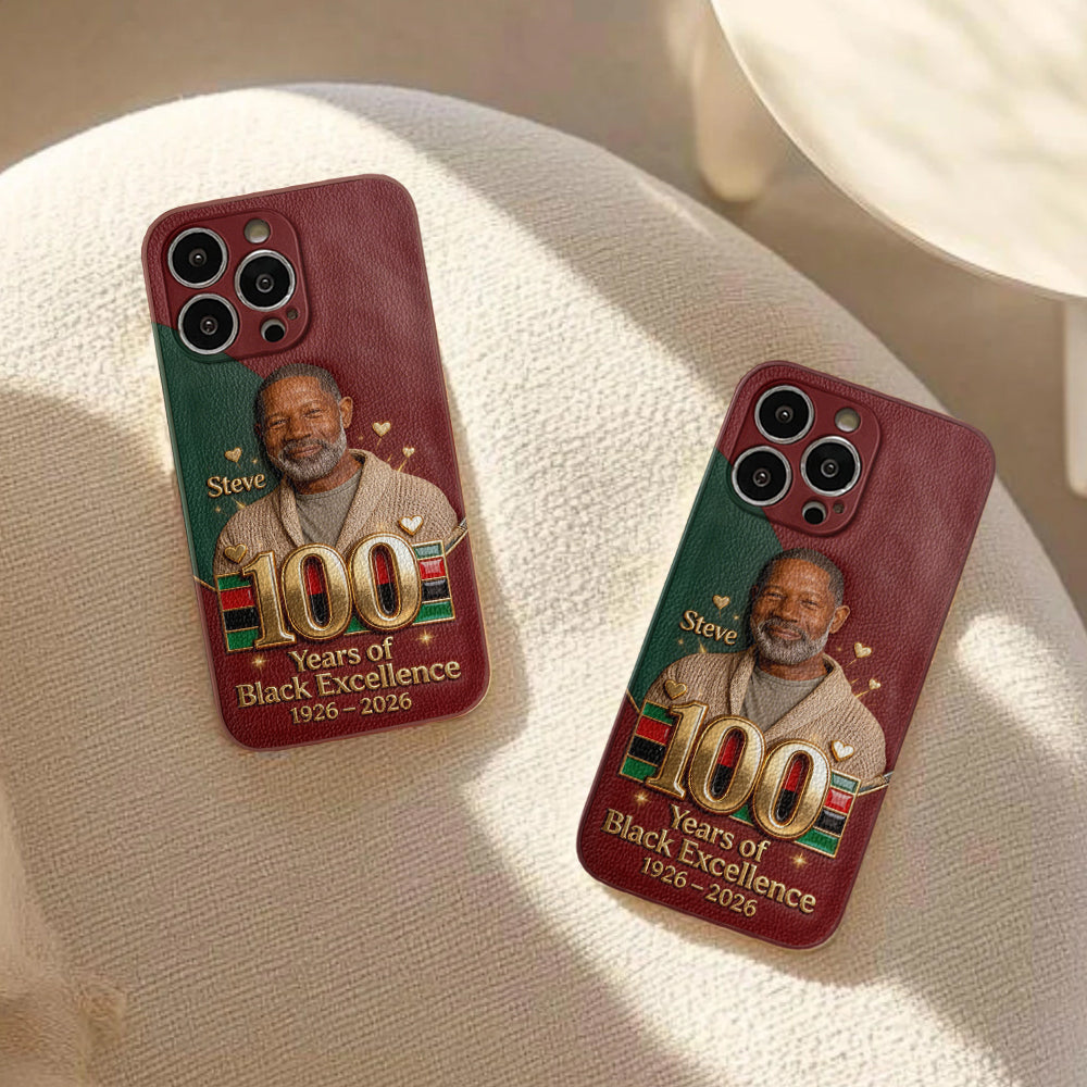 100 ans d'excellence noire - Étui de téléphone personnalisé en cuir afro-américain
