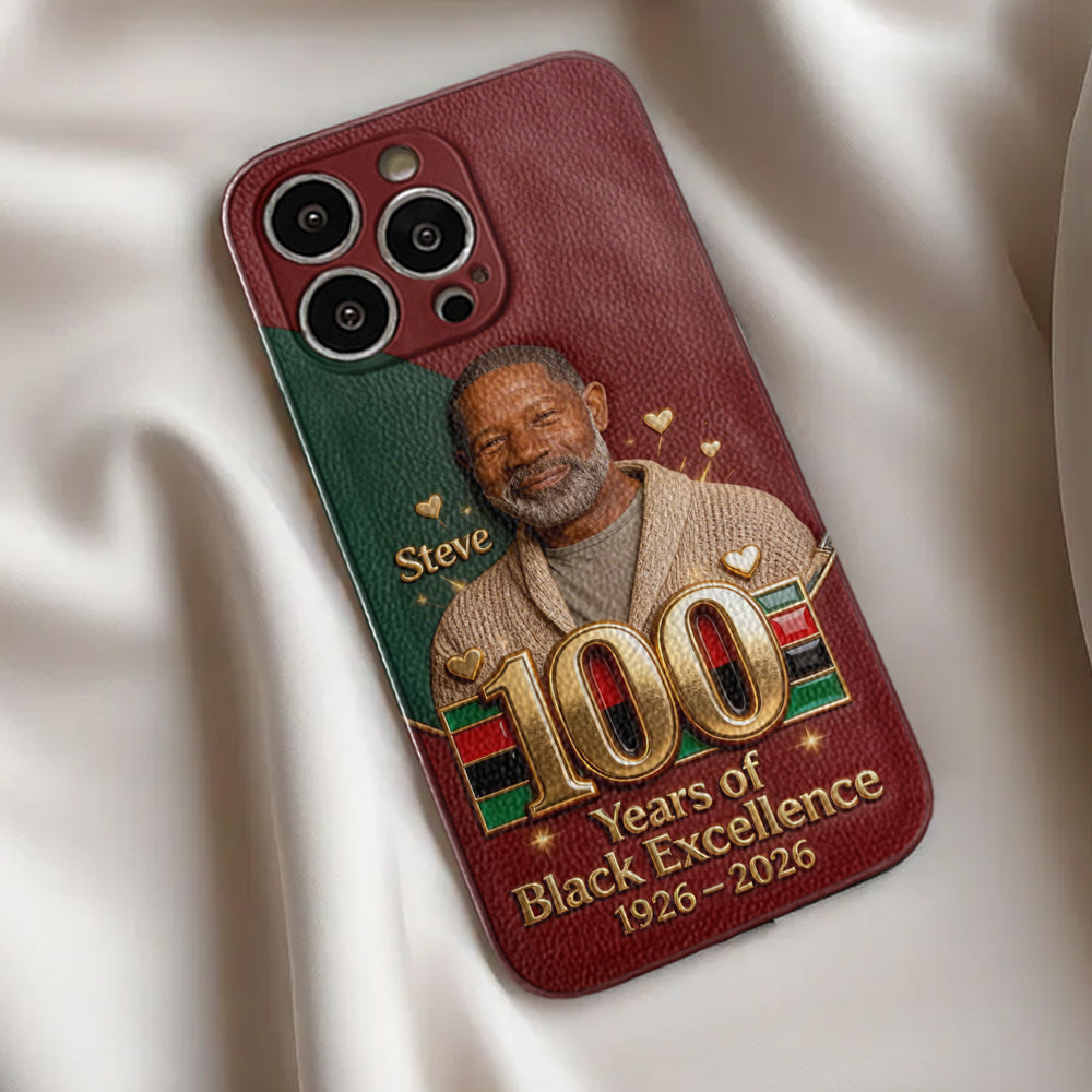 100 ans d'excellence noire - Étui de téléphone personnalisé en cuir afro-américain