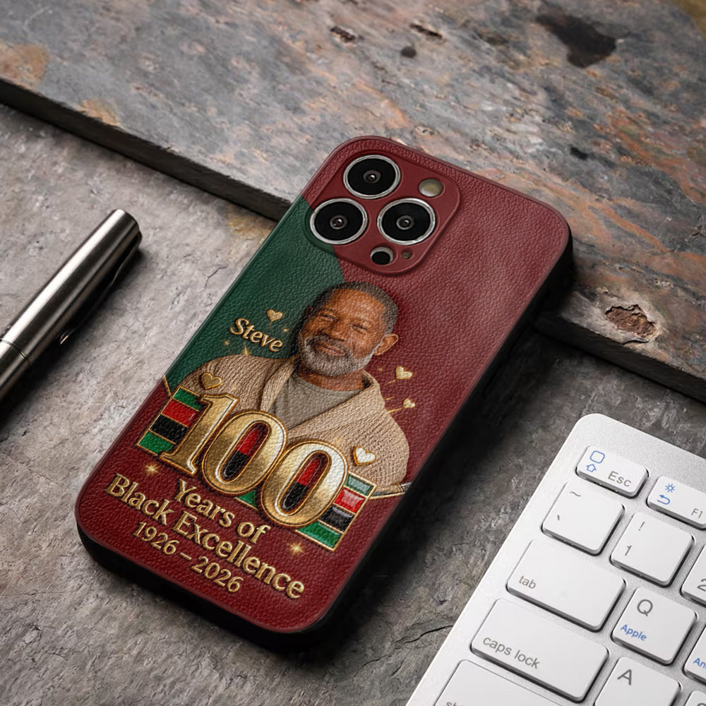 100 ans d'excellence noire - Étui de téléphone personnalisé en cuir afro-américain