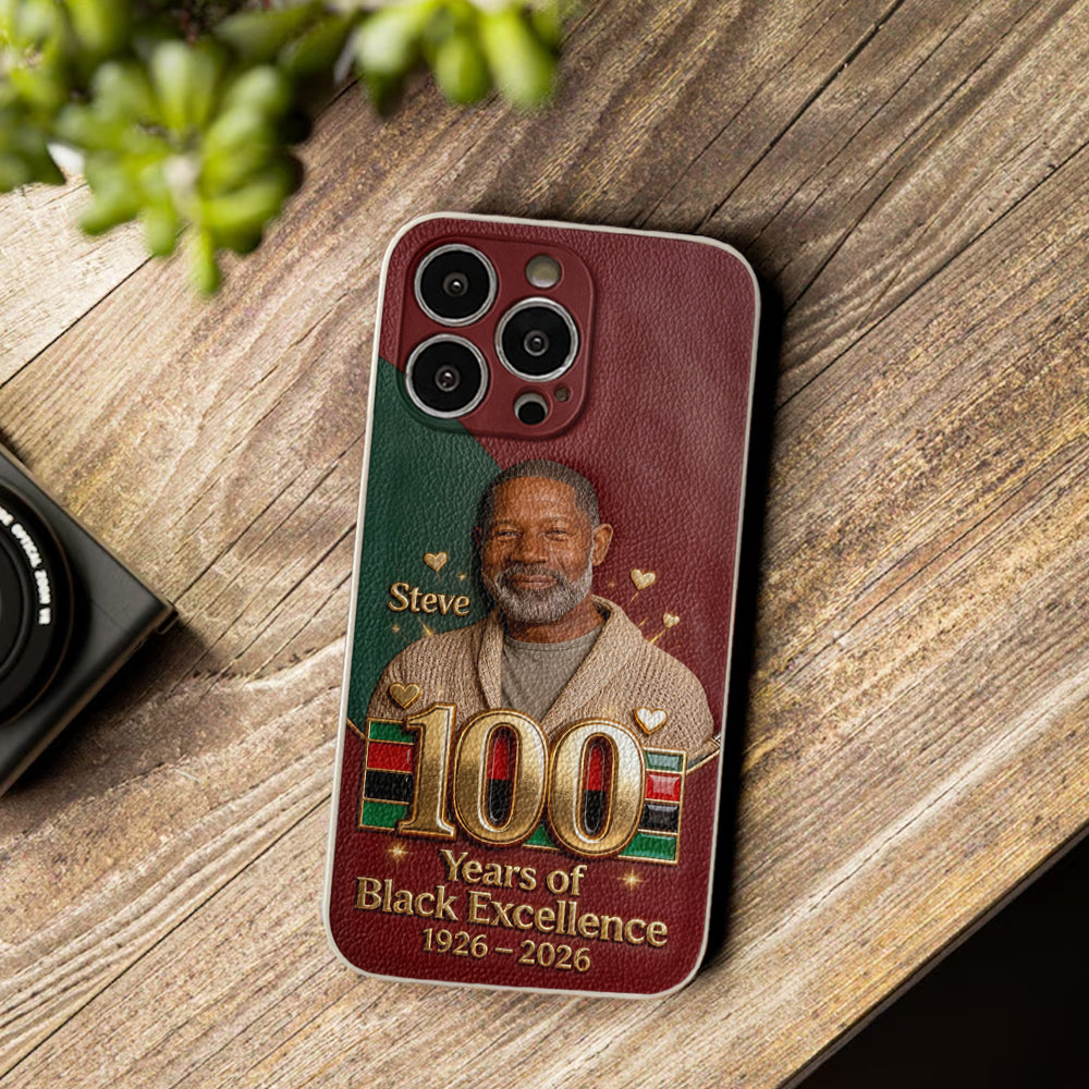 100 ans d'excellence noire - Étui de téléphone personnalisé en cuir afro-américain
