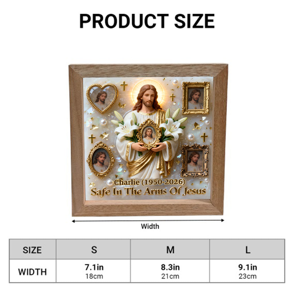 Save In The Arms Of Jesus - Personalized Memorial Wooden Frame LED Light