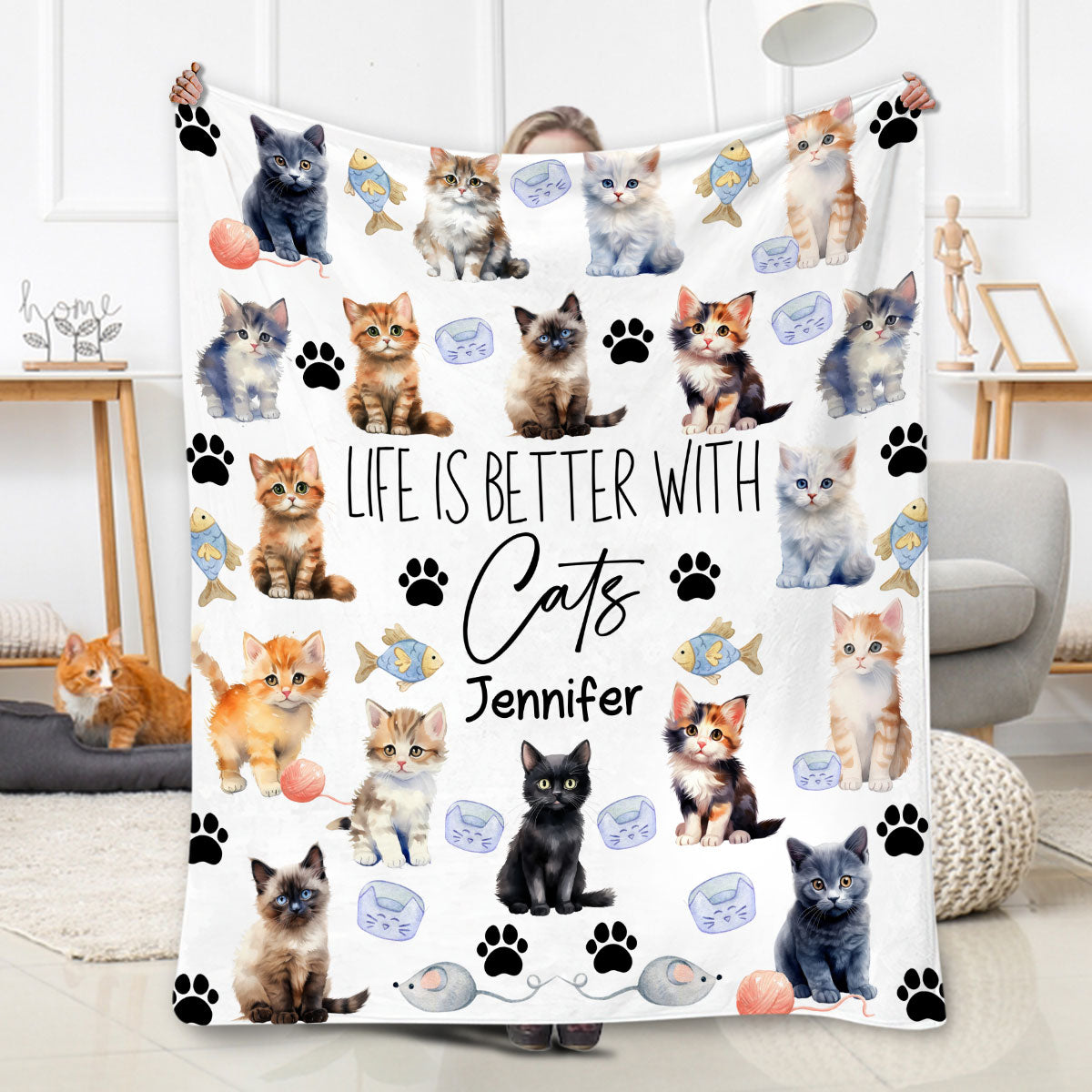 Das Leben ist schöner mit Katzen – personalisierte Katzendecke