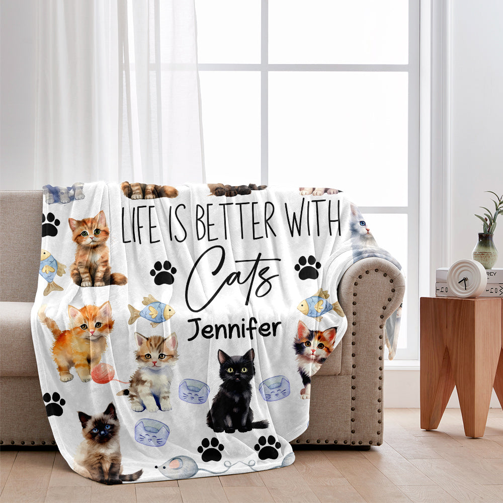 Das Leben ist schöner mit Katzen – personalisierte Katzendecke