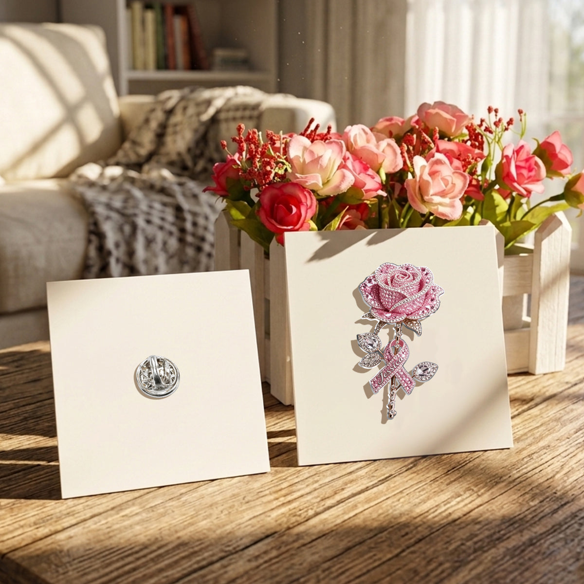 Strong Like A Rose With Thorns - Personalized Breast Cancer Awareness 3D Embossed Enamel Pin