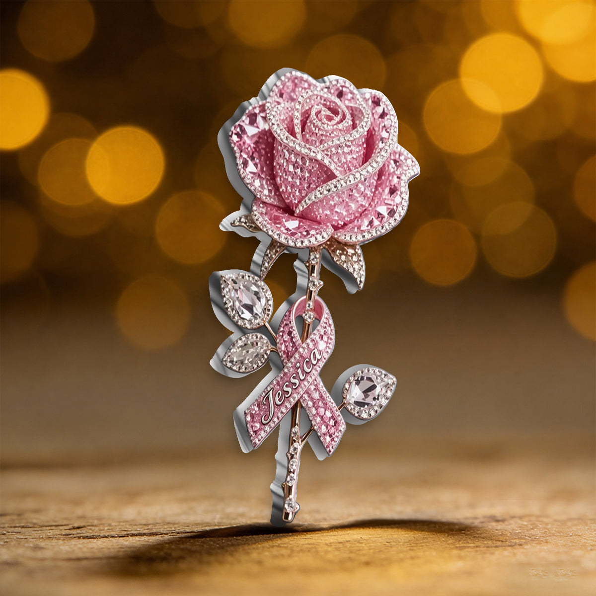 Strong Like A Rose With Thorns - Personalized Breast Cancer Awareness 3D Embossed Enamel Pin