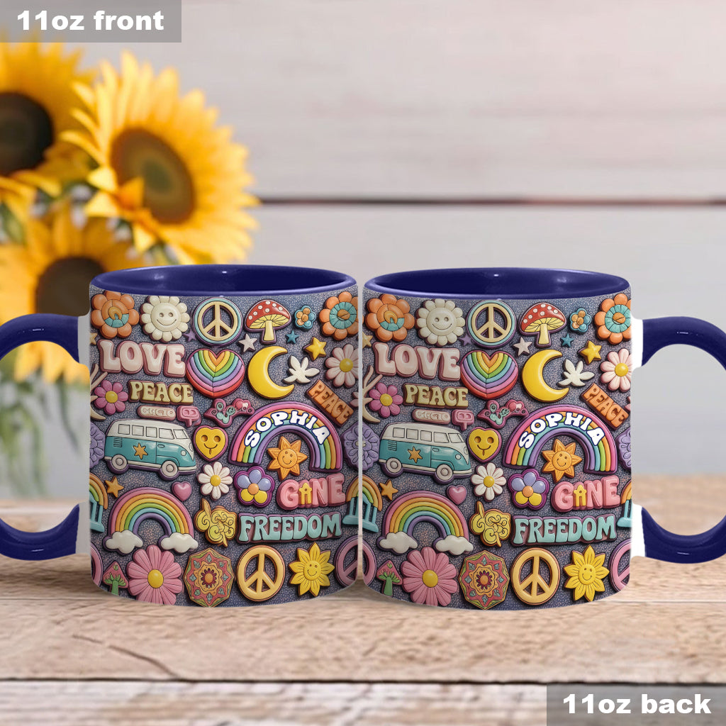 In Frieden leben – Personalisierte Tasse mit Hippie-Akzent