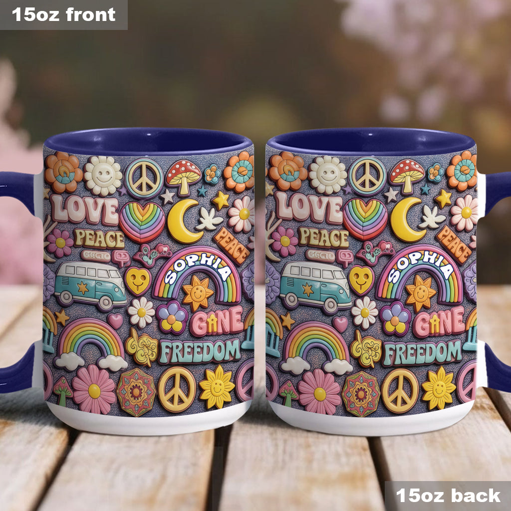In Frieden leben – Personalisierte Tasse mit Hippie-Akzent