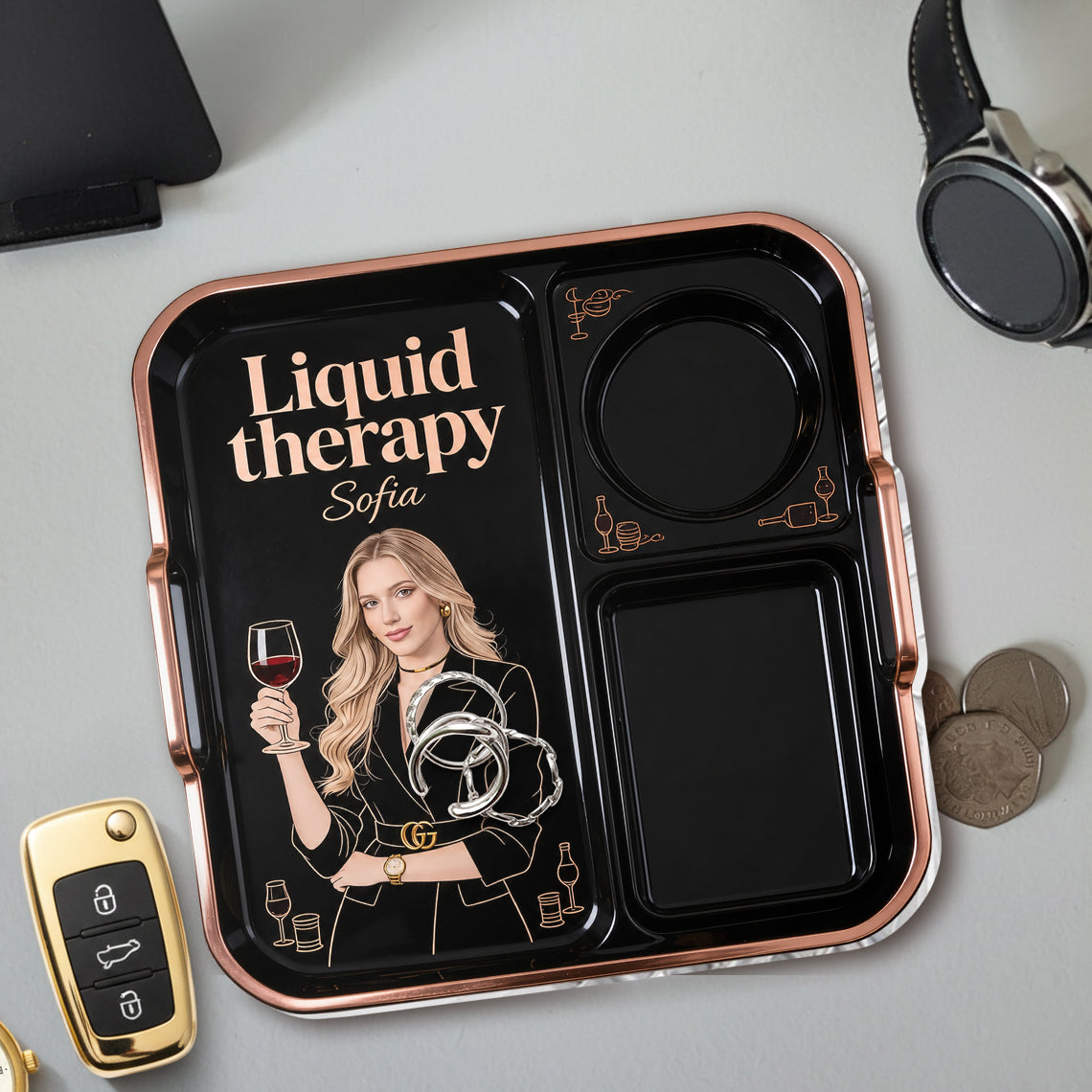 Détente avec du Vin - Plateau à Vin Personnalisé