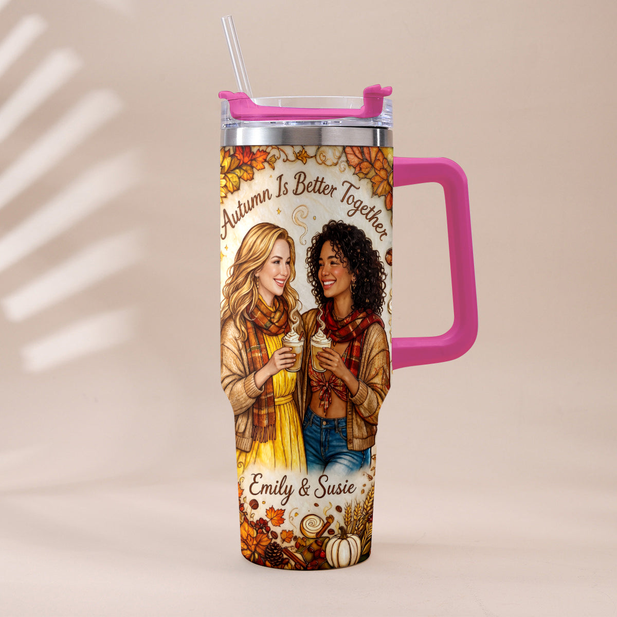 Autumn Is Better Together - Personalized Bestie Tumbler With Handle
