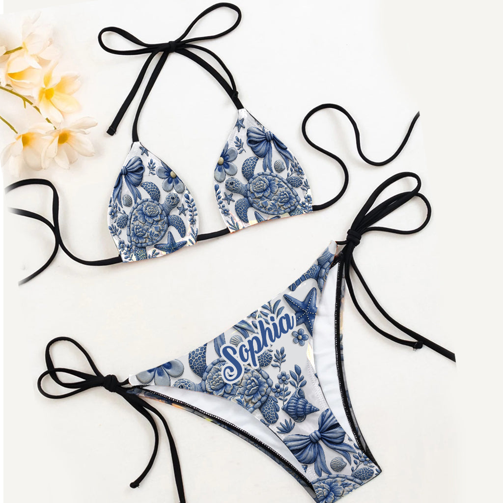 Meeresschildkröte – Personalisierter Dreieck-Bikini-Badeanzug mit Schildkrötenmotiv