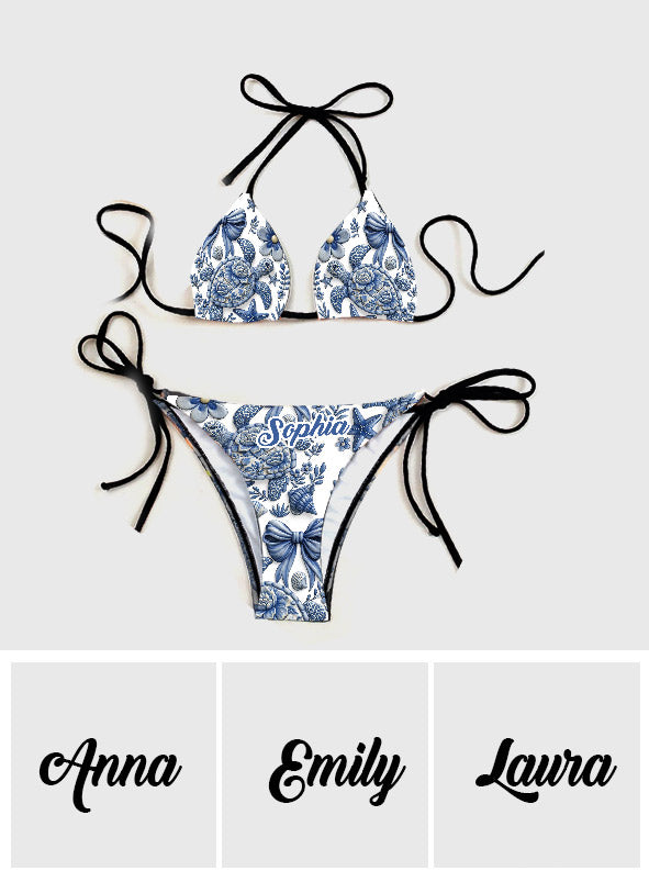 Meeresschildkröte – Personalisierter Dreieck-Bikini-Badeanzug mit Schildkrötenmotiv